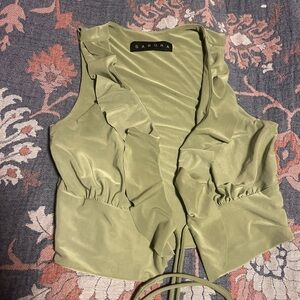SADORA Women's Light Green Ruffle tie Blouse